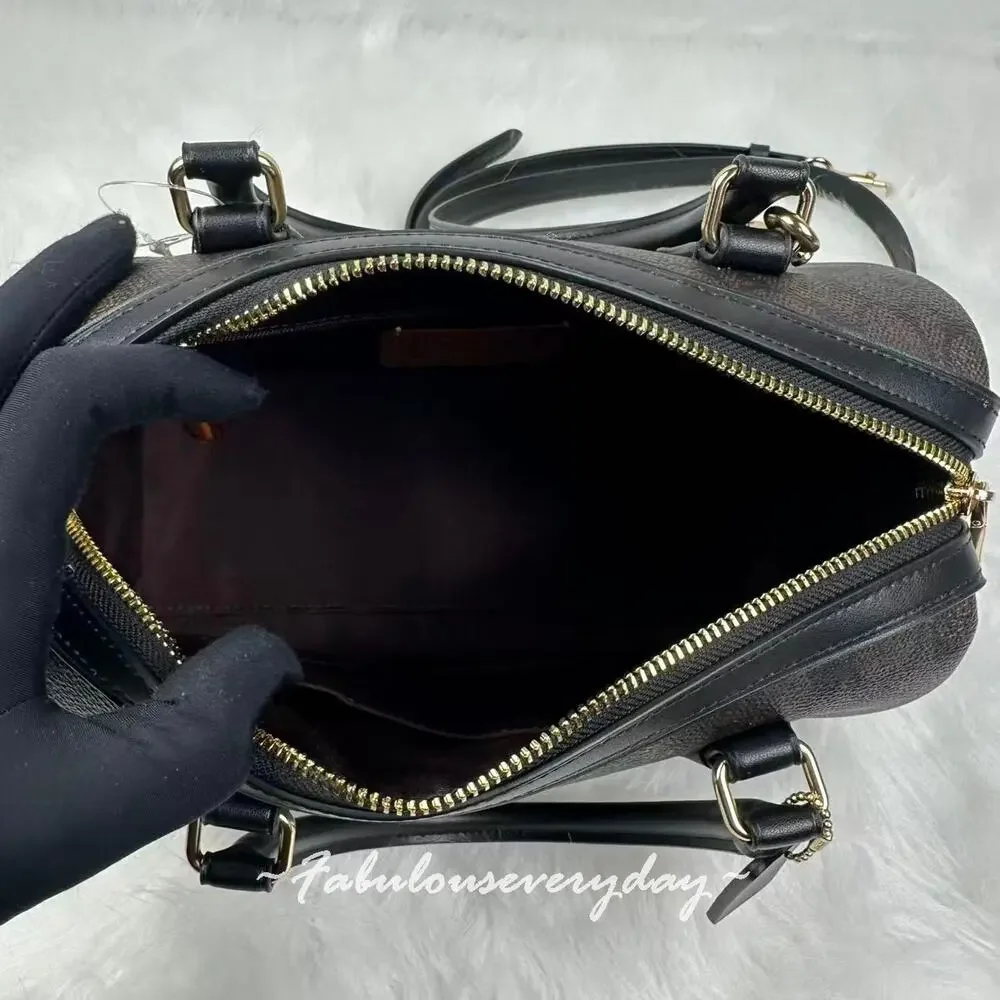 Coach Rowan Satchel Bag Crossbody Signature Canvas/Gold/Walnut/Black CV961 NWT - Picture 6 of 7